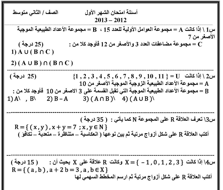 امتحان شهري الفصلين الاول والثاني 222211