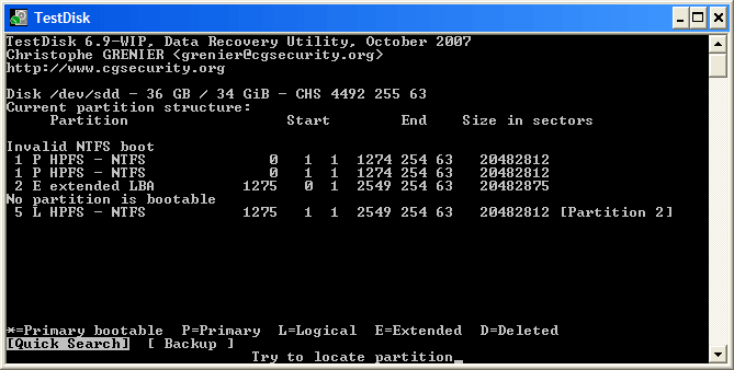 TestDisk, outil de récupération de données  Filean10