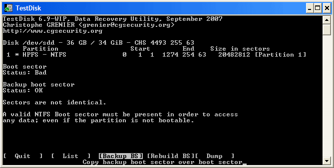TestDisk, outil de récupération de données  Fileba10
