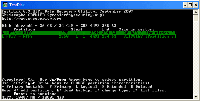 TestDisk, outil de récupération de données  Filefi10