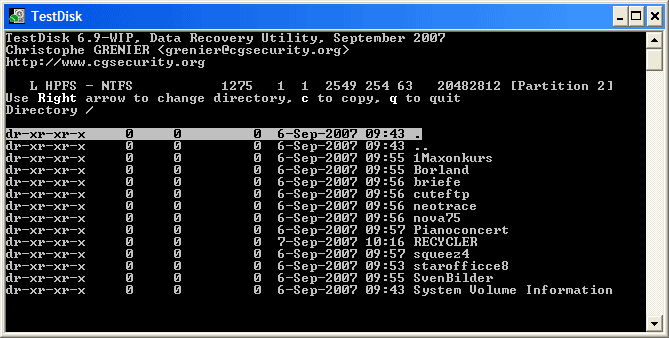 TestDisk, outil de récupération de données  Fileli10