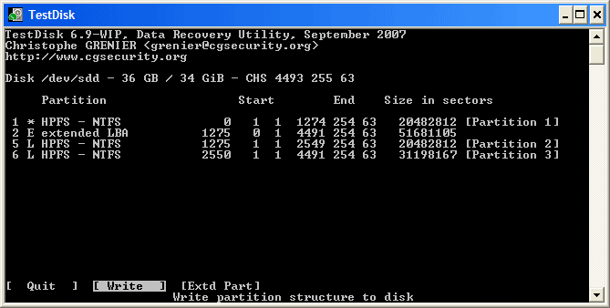 TestDisk, outil de récupération de données  Fileme11