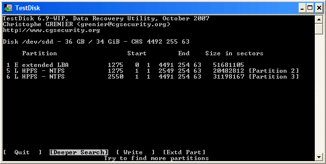 TestDisk, outil de récupération de données  Filese11