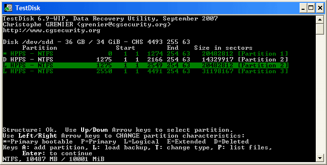 TestDisk, outil de récupération de données  Filese12