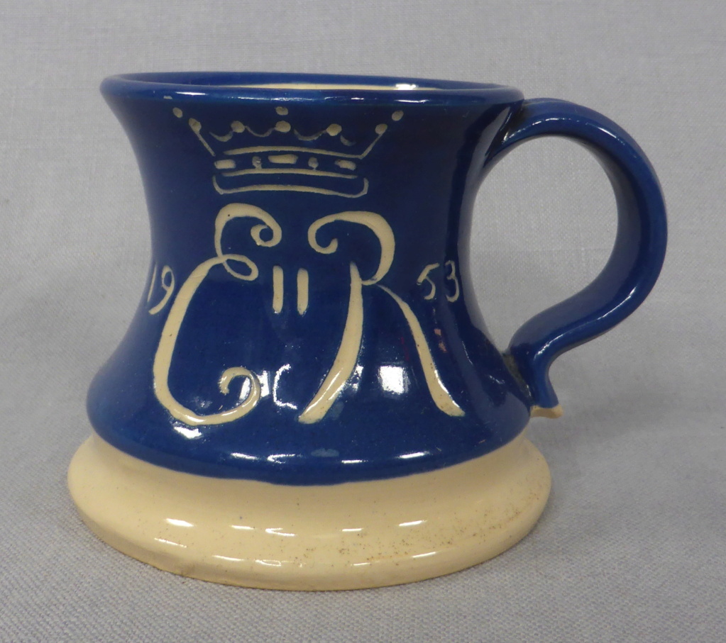 Help to identify maker of slipware ERII Coronation mug, 1953, WV mark  P1710010
