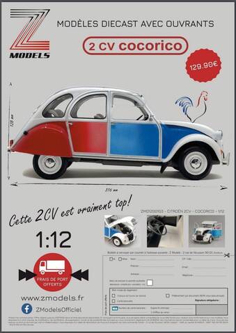 602-001 Z MODELS 1/12 シトロエン 2CV COCORICO Soccer and duck: The Citroën 2 CV Cocorico in 1:12