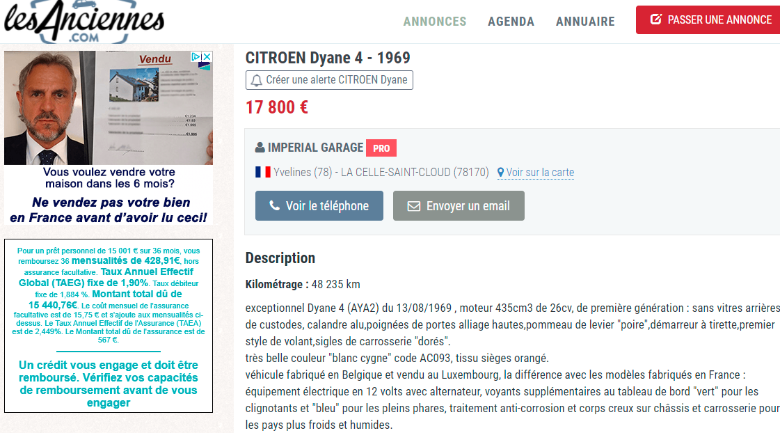 16 000 € une Dyane (record : 17 800 €) Captu209