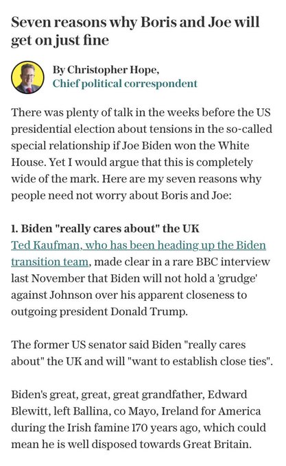 English journalist bizarrely lists 'Irish Famine' as reason Joe Biden and Boris Johnson will get on with each other! Eskita10