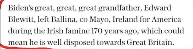 English journalist bizarrely lists 'Irish Famine' as reason Joe Biden and Boris Johnson will get on with each other! Eskn6v10