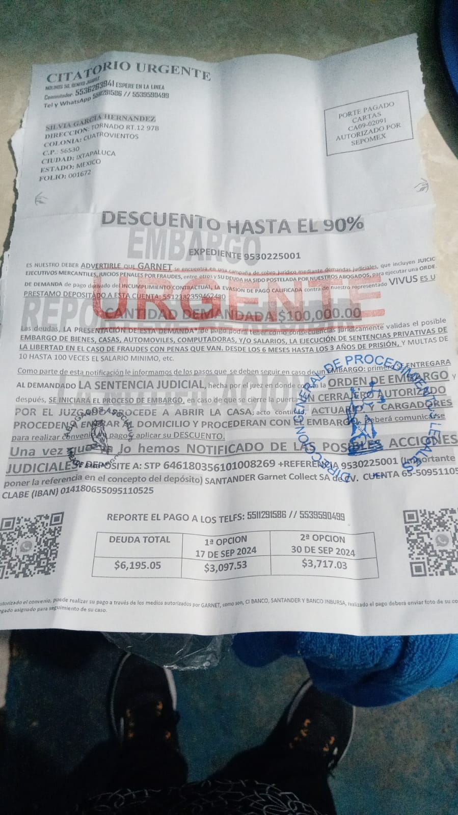 Buenas noches a todos me podrían ayudar con esto me llegó esta orden de embargo quisiera saber si realmente es legal o que procederá o que puedo hacer  Img-2010