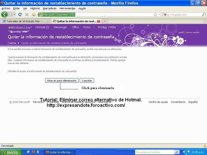 Eliminar correo alternativo en hotmail 511