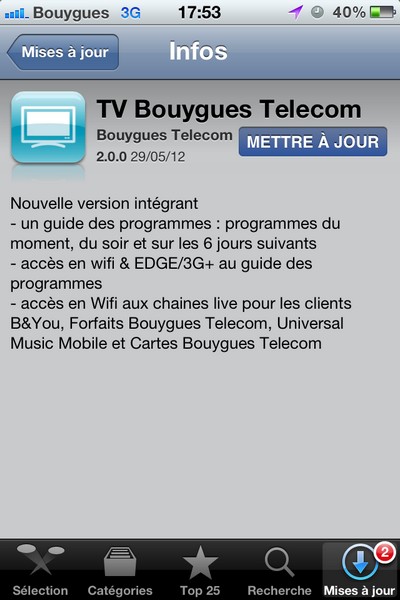 L'application TV Bouygues Telecom pour iPhone se met à jour Majtv10