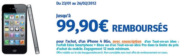 Bon plan: iPhone 4 gratuit et 4S à 149,90€ chez Bouygues Telecom Odr10
