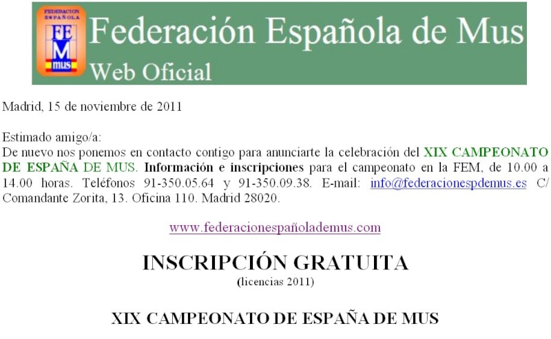 Información, incripción y fechas de celebración Mus110