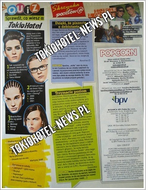 PRESSE: "Popcorn" n° 4/12 (Pologne) - Quiz sur Tokio Hotel 30796510