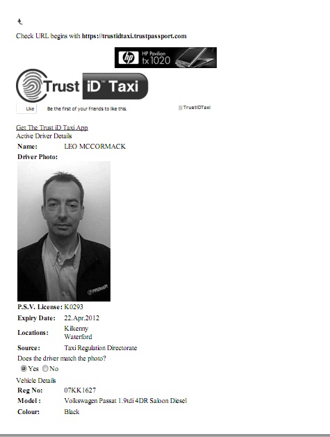 This is a real Taxi drivers ID from TrustID taxi pilot scheme Id_tax10
