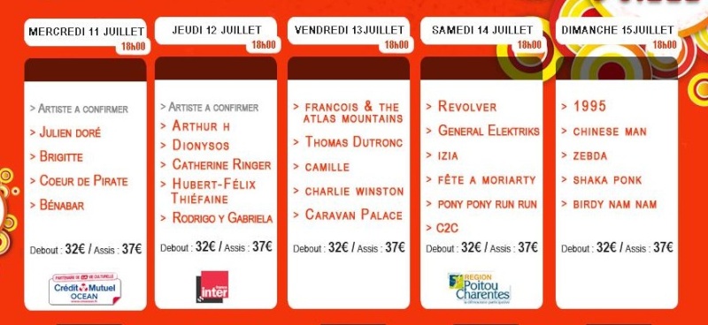 FRANCOFOLIES DE LA ROCHELLE  - du 11 au 15 juillet - AVEC BENABAR le 11 juillet. Franco11