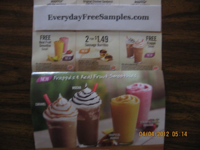 FREE Small Real Fruit Smoothie & Frappe at Burger King Mailer 00227