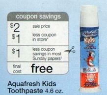 AquaFresh Kid's Toothpaste only $.19 at Target & FREE at Walgreens Aquafr12