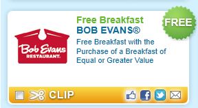 B1G1 FREE Breakfast Printable Coupon at Bob Evans  Bob-ev10