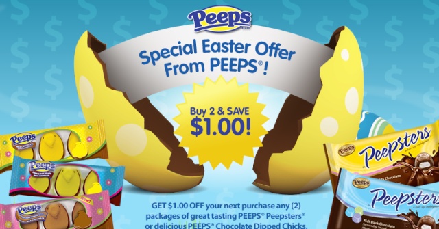 $1/2 packages of PEEPS Peepsters or PEEPS Chocolate Dipped Chicks Print/Mail Coupon Coopon10