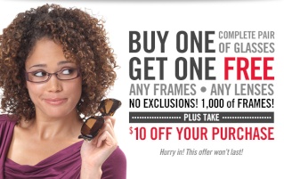 Eyemasters & VisionWorks: B1G1 FREE Complete Glasses + $10 off Coupon Offer10