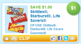 $1 off Skittles, Starburst, Life Savers Gummies Coupon Skittl10