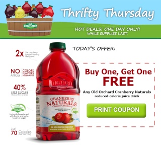 B1G1 FREE Old Orchard Cranberry Juice Printable Coupon Thrift10