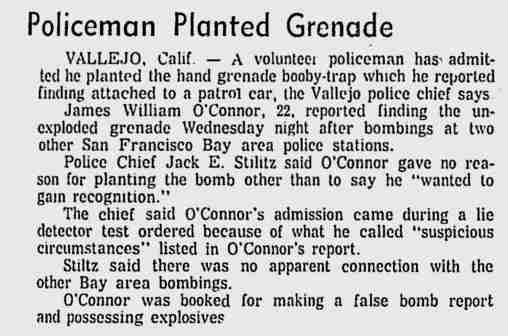 Vallejo volunteer cop/bomb hoax 1970 112