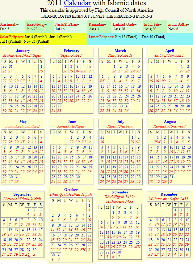 islamic - 2011 Islamic Calendar  201110