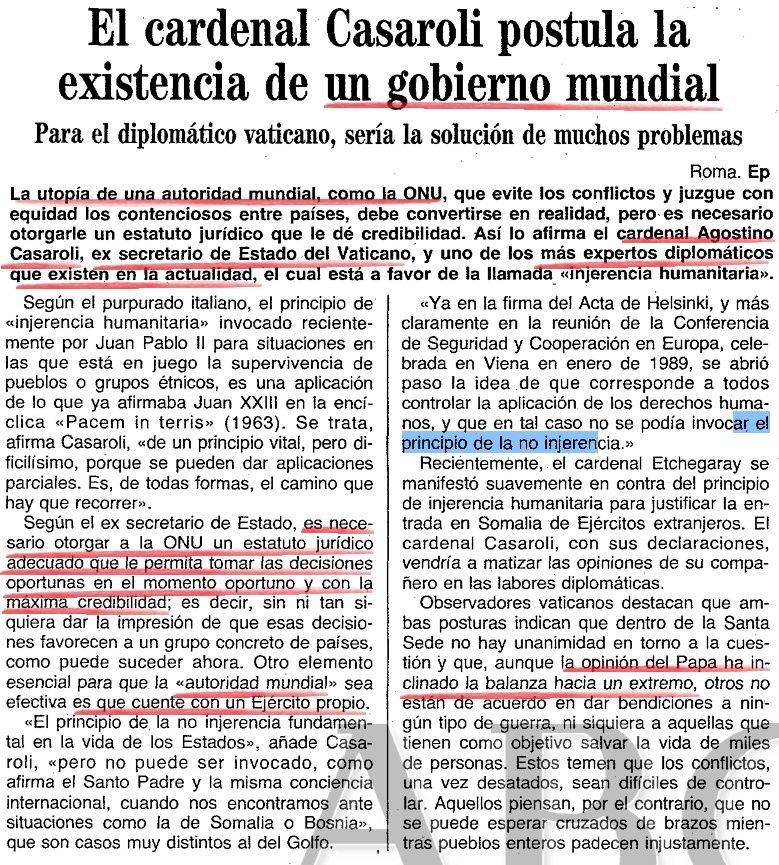 Cardenal Casaroli - Vaticano- Gobierno mundial , (ABC, 16/12/1992 Carden10