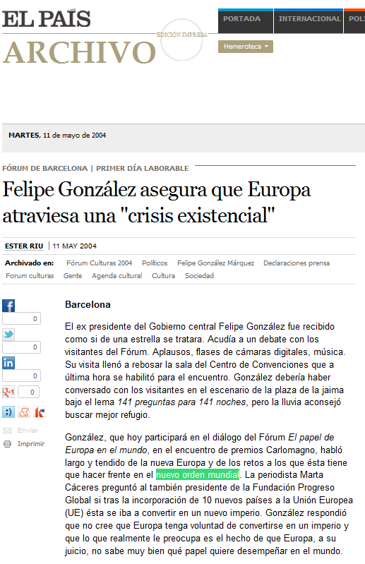 Felipe Gonzalez: Europa en el mundo y el Nuevo orden mundial (El País, 11/05/2004) Felipe10