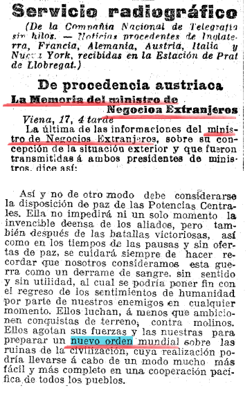 orden - Ministro de negociaciones español: "un nuevo orden mundial sobre las ruinas de la civilización" (La Vanguardia, 19,07,1918) Minist10