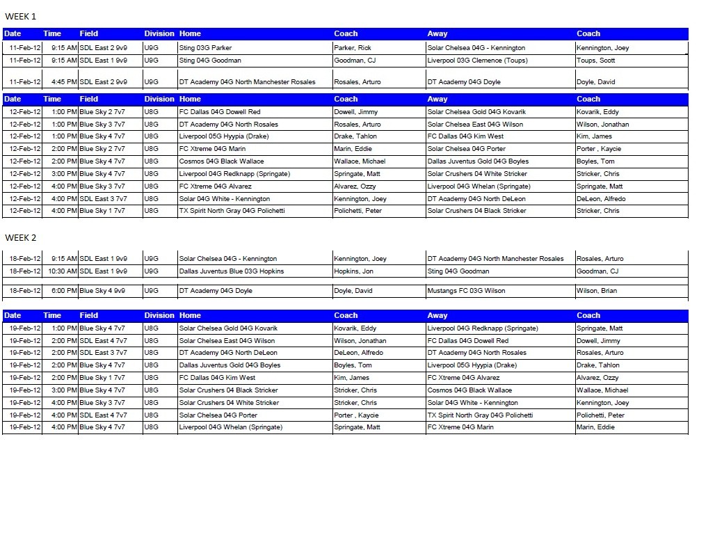 SDL Schedules Week 1 and 2 Spring 2012 04 Girls Week1s11