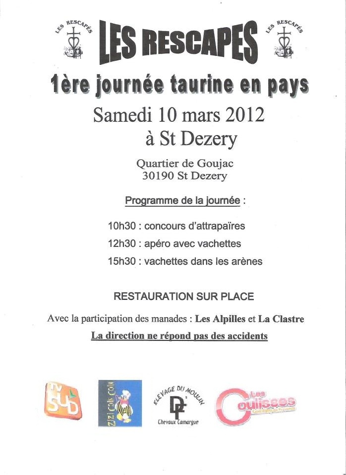 1ère Journée taurine de l'Association Les Rescapés à Saint Dézery (30) Affich12