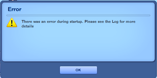 Error during startup, please check logs? sims3 Error210
