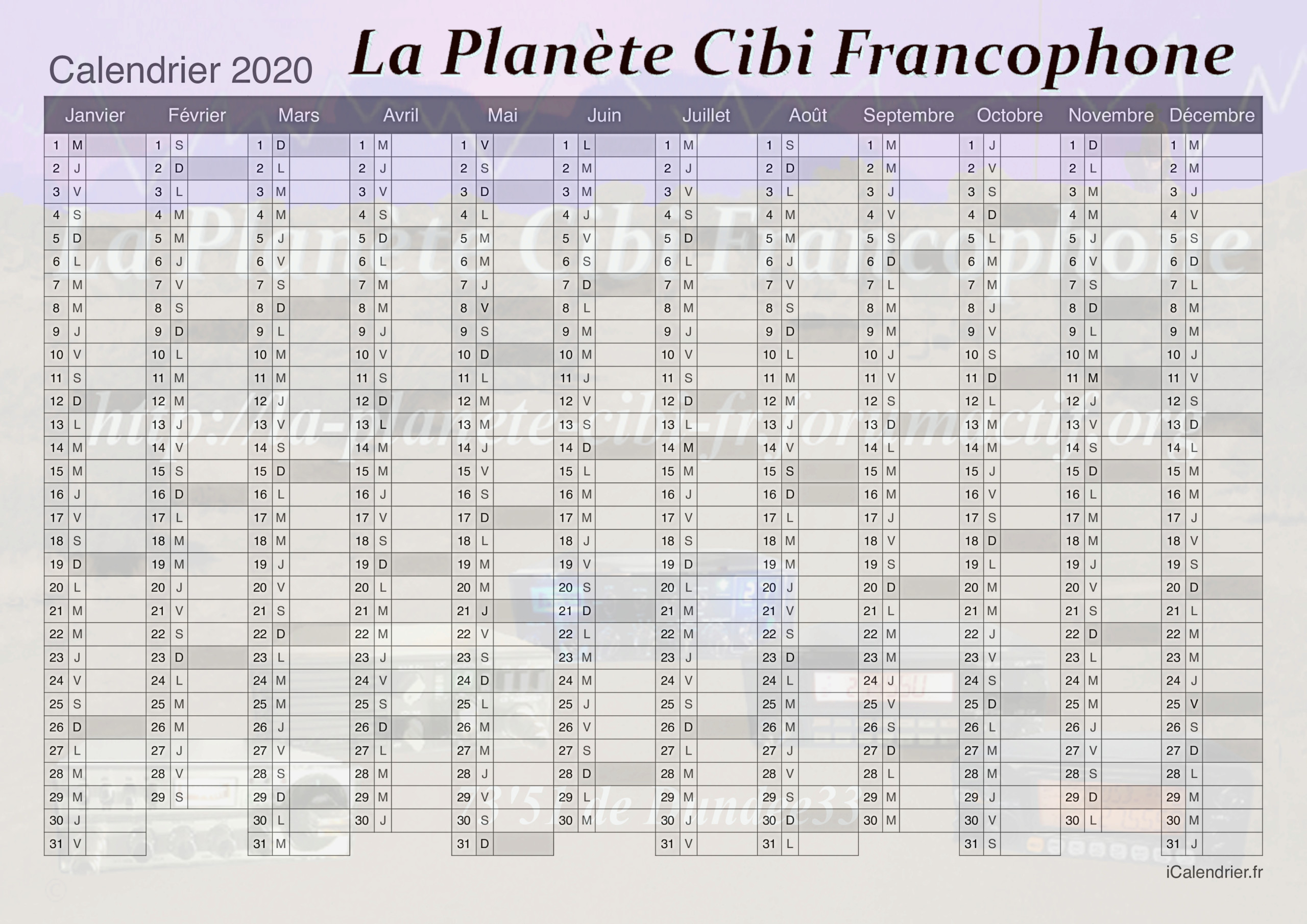 Calendrier 2020 La Planète Cibi Francophone Calend12