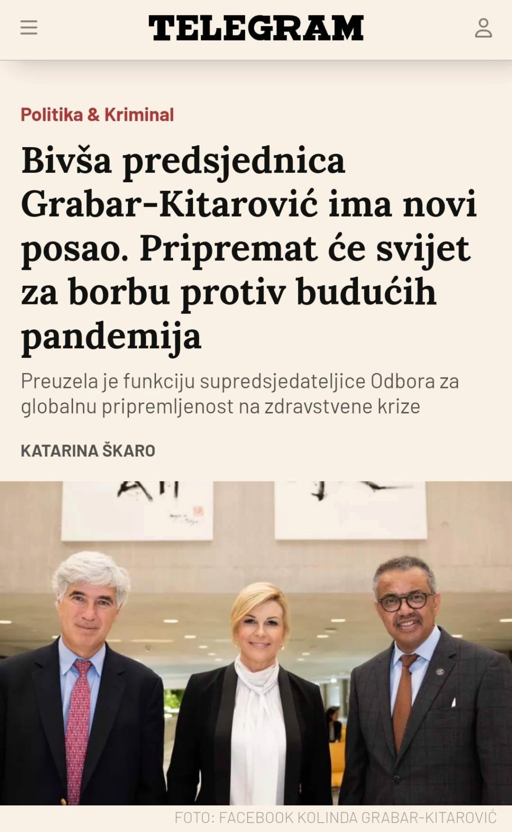 Kolinda Grabar-Kitarović ima novi posao, ušla je u važan svjetski odbor Prevar10
