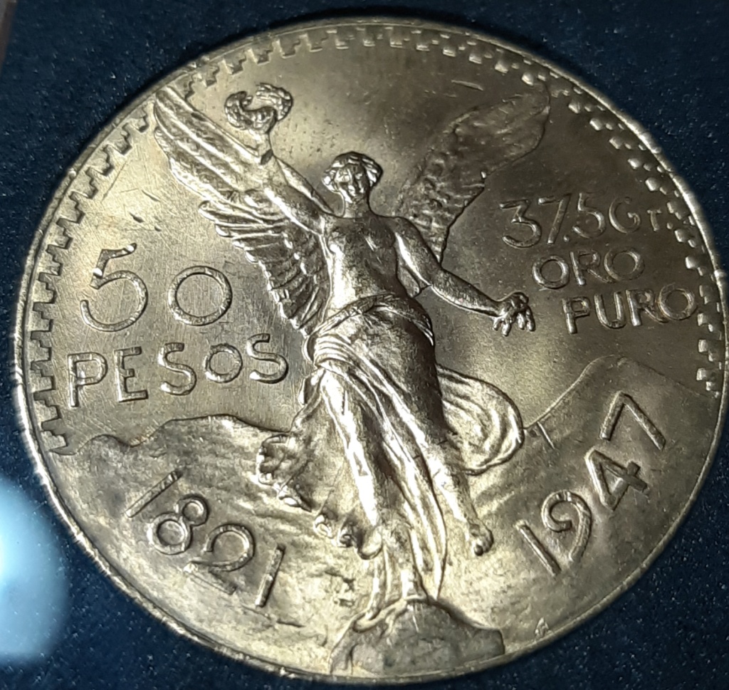 LA MONEDA DE ORO 50 PESOS CENTENARIO 1947- REACUÑACIÓN -MEXICO.  20190975