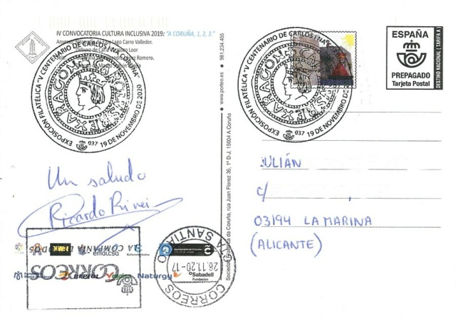 Actividad tarjetas prefranquedas V centenario de Carlos I en La Coruña Revers10