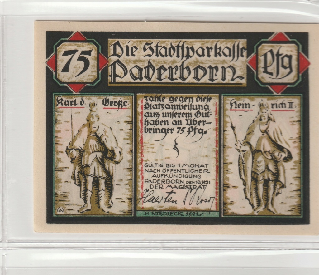 75 Pfennig de la ciudad de Paderborn, 1921 Anv21