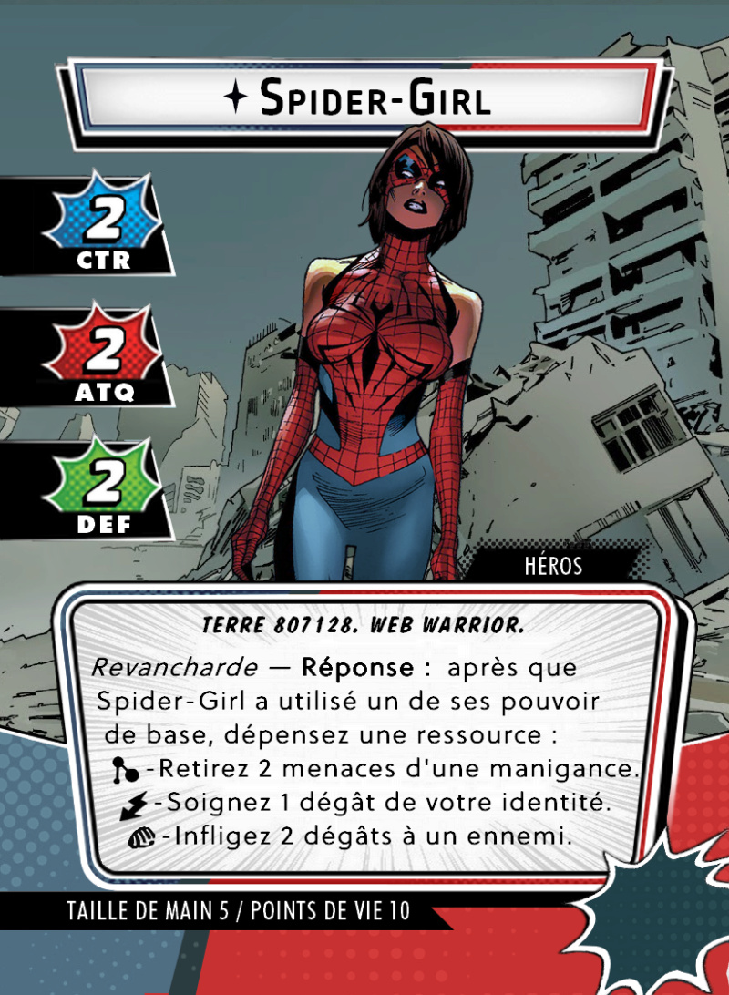 Impression cartes Marvel Champions num 11 Spider-Girl Ashley Barton/Orb CARTES ENVOYEES VENDREDI 15 MARS AVANT LA LEVEE !!! 0-spid11
