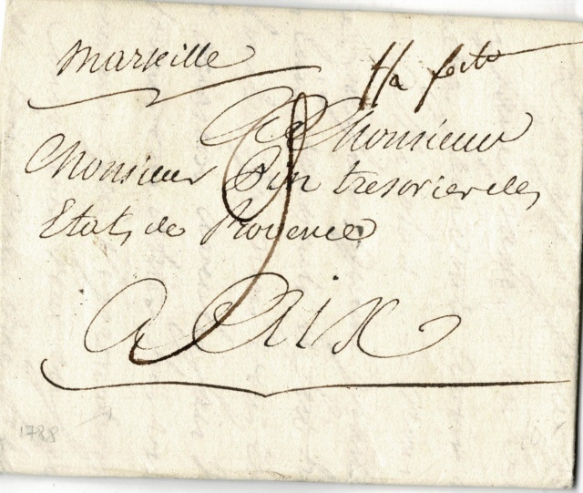 Marque manuscrite sur lettre de Marseille à Aix de 1788 Marsei14