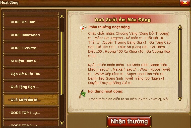 GunnyPrivate.VN Cập Nhật 17/11 Gói Quà Sưởi Ấm Mùa Đông Đăng nhập mỗi ngày gunner nhận được 1 lần ! 40185410