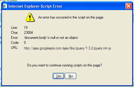 Script error pop-up on home page Screen10