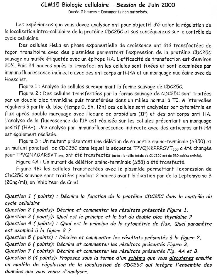  [sujet] Biologie Cellulaire – Licence – Juin 2000 Biocel10