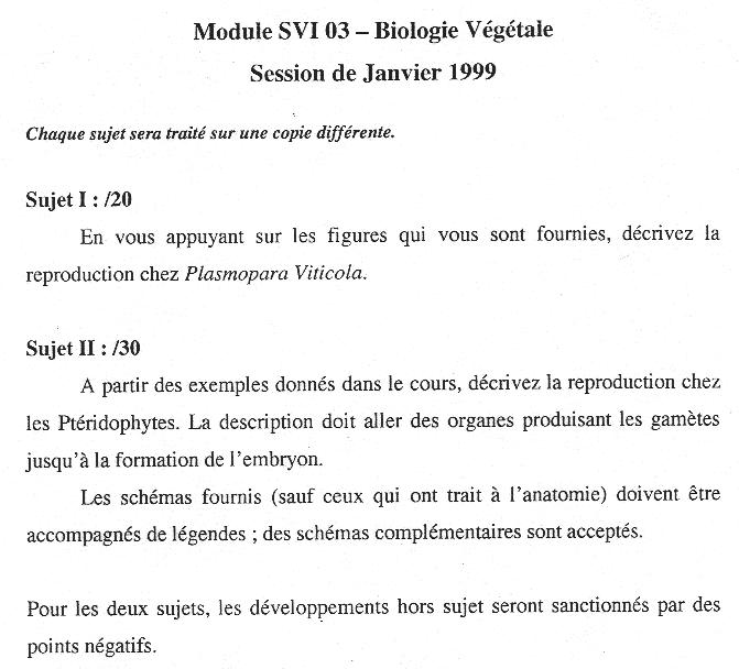  [Sujet] Biologie végétale – DEUG – janvier 1999 Bioveg10