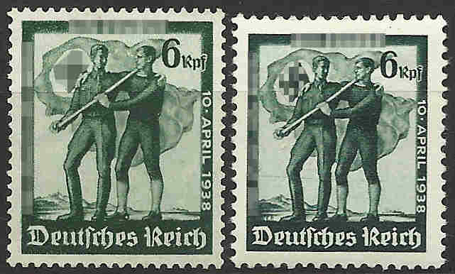 stempel - Wert 6 Rpf Briefmarke Deutsches Reich 1938 mit "Des Führers Geburtstag"-Stempel Gedenk11