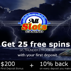 All Slots Casino 100% up to $200 + 25 free spins after min. deposit Ggg10