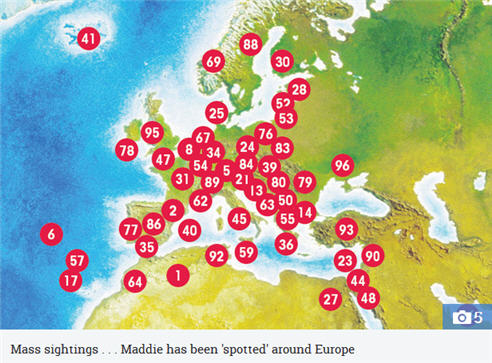WORLD WITNESSES How many Madeleine McCann ‘sightings’ have there been around the world and where were they? 231